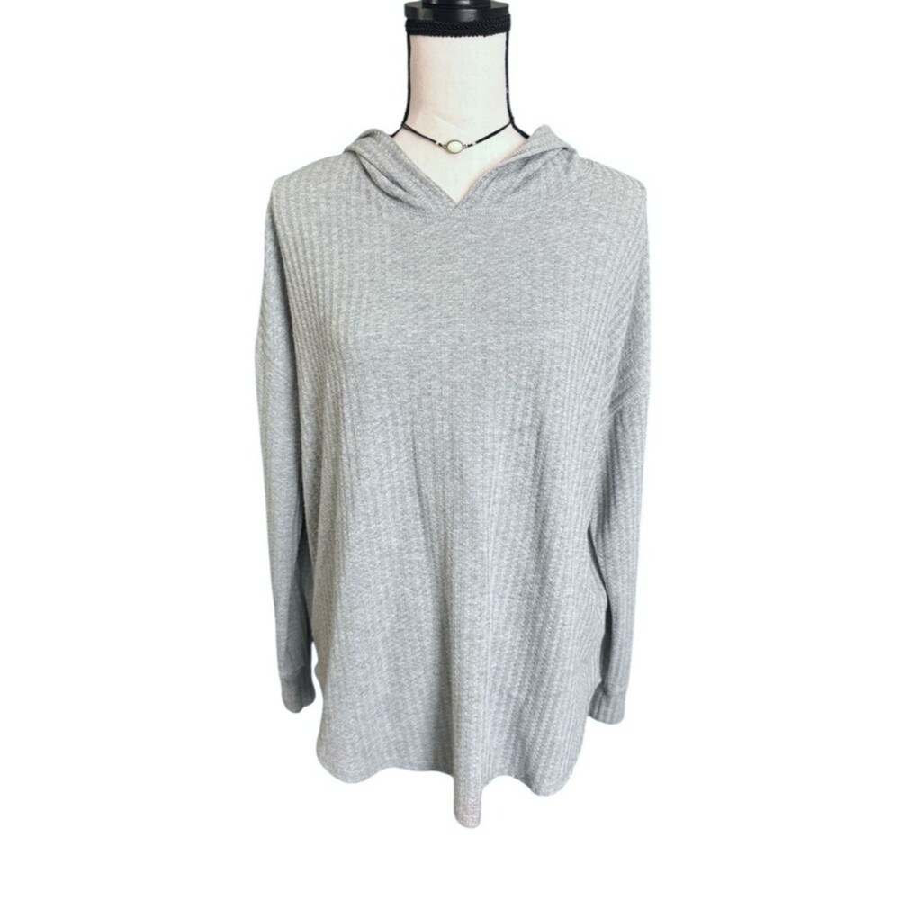 Chaser Waffle Knit Hoodie XL Gray Oversized Lounge Athleisure Cozy Pullover